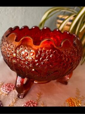 Fenton “Orange Tree” Marigold Carnival Glass Footed Bowl